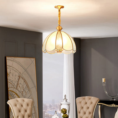 Modern Luxury Flower Shape Frosted Diamond Glass Brass 1/3-Light Pendant Light For Living Room