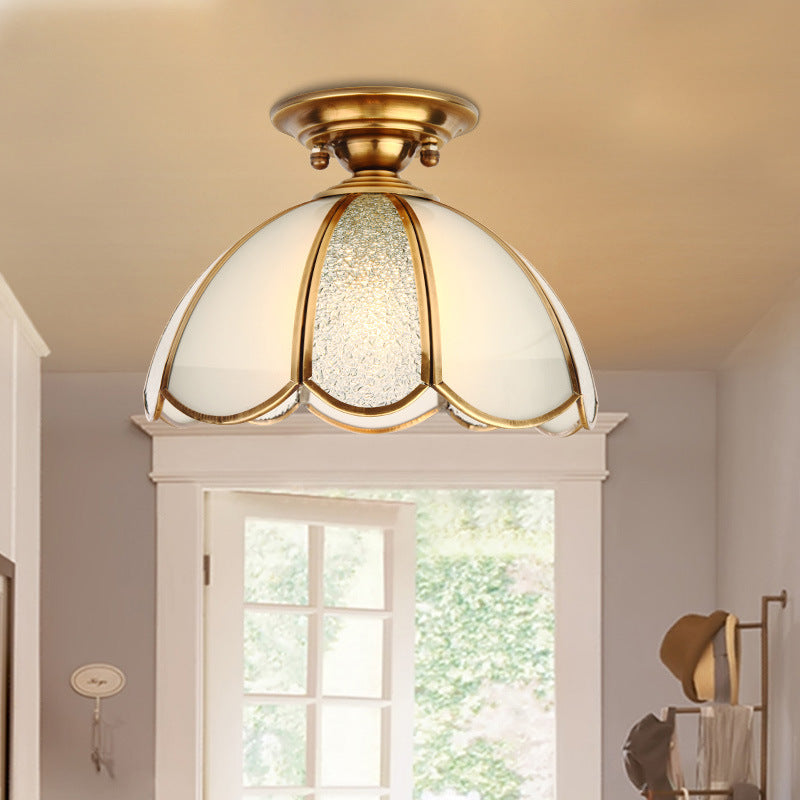 Lustre semi-encastré moderne de luxe en forme de cône de fleur avec verre givré et finition en laiton 1/3 lumière pour salon 