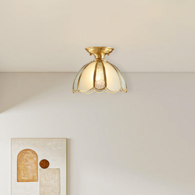 Lustre semi-encastré moderne de luxe en forme de cône de fleur avec verre givré et finition en laiton 1/3 lumière pour salon 