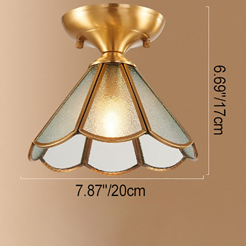 Lustre semi-encastré moderne de luxe en forme de cône de fleur avec verre givré et finition en laiton 1/3 lumière pour salon 