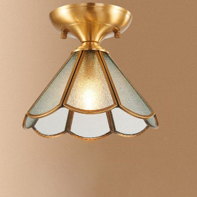 Lustre semi-encastré moderne de luxe en forme de cône de fleur avec verre givré et finition en laiton 1/3 lumière pour salon 