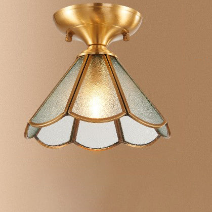 Lustre semi-encastré moderne de luxe en forme de cône de fleur avec verre givré et finition en laiton 1/3 lumière pour salon 