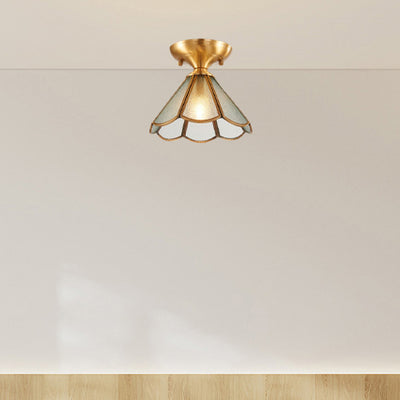 Lustre semi-encastré moderne de luxe en forme de cône de fleur avec verre givré et finition en laiton 1/3 lumière pour salon 