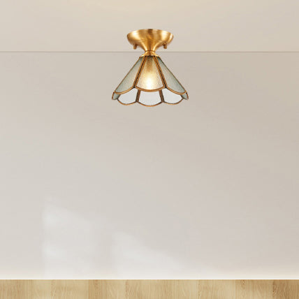 Lustre semi-encastré moderne de luxe en forme de cône de fleur avec verre givré et finition en laiton 1/3 lumière pour salon 