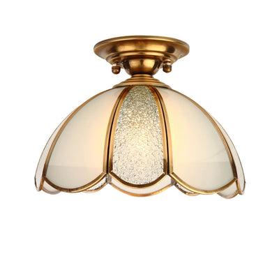 Lustre semi-encastré moderne de luxe en forme de cône de fleur avec verre givré et finition en laiton 1/3 lumière pour salon 
