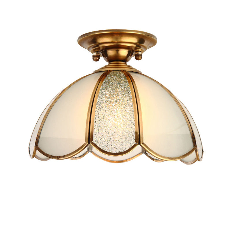 Lustre semi-encastré moderne de luxe en forme de cône de fleur avec verre givré et finition en laiton 1/3 lumière pour salon 