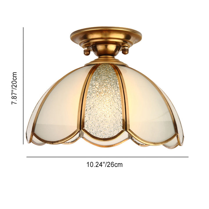 Modern Luxury Flower Cone Frosted Diamond Glass Brass Finish Frame 1/3-Light Semi-Flush Mount Ceiling Light For Living Room