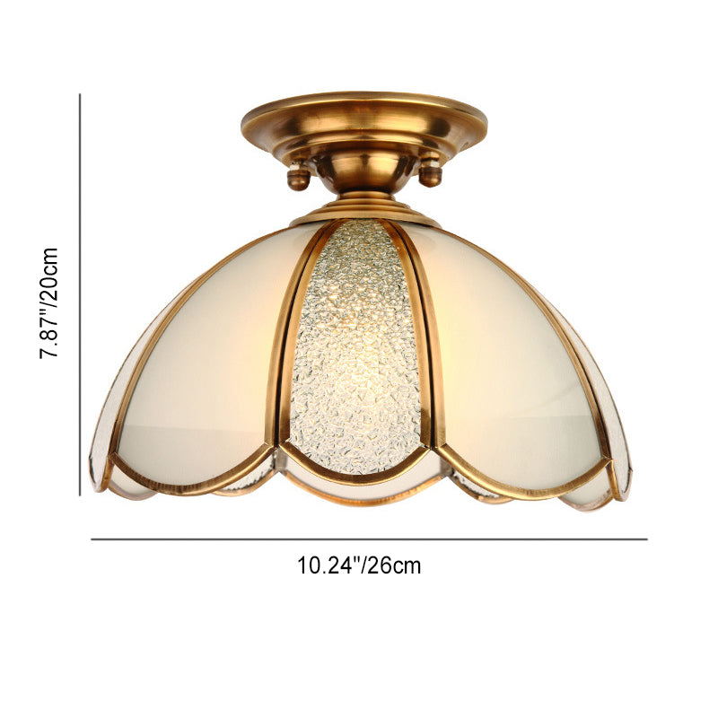 Lustre semi-encastré moderne de luxe en forme de cône de fleur avec verre givré et finition en laiton 1/3 lumière pour salon 