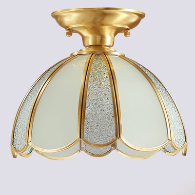 Lustre semi-encastré moderne de luxe en forme de cône de fleur avec verre givré et finition en laiton 1/3 lumière pour salon 