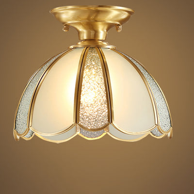 Lustre semi-encastré moderne de luxe en forme de cône de fleur avec verre givré et finition en laiton 1/3 lumière pour salon 