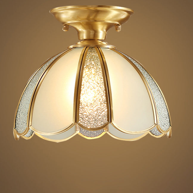 Lustre semi-encastré moderne de luxe en forme de cône de fleur avec verre givré et finition en laiton 1/3 lumière pour salon 