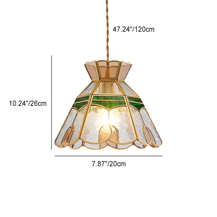 Traditional Vintage Handmade Flower Stained Glass Copper 1-Light Pendant Light For Living Room