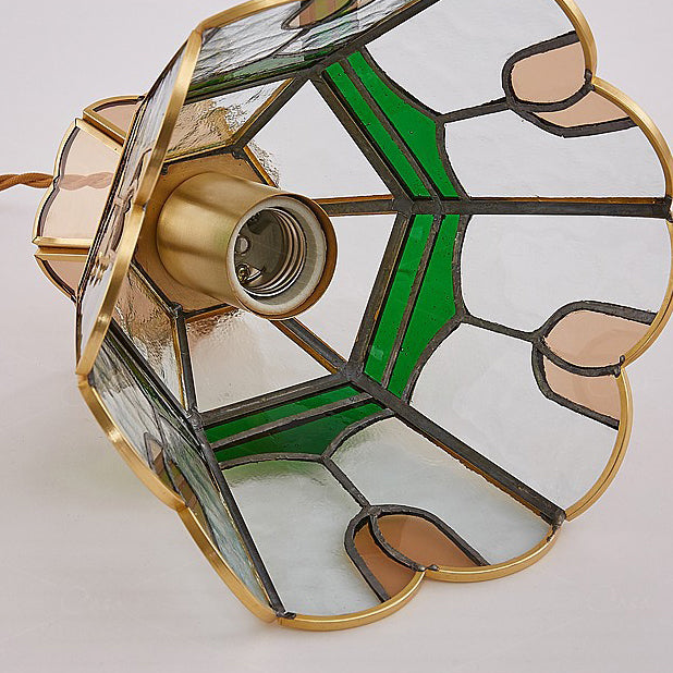 Traditional Vintage Handmade Flower Stained Glass Copper 1-Light Pendant Light For Living Room