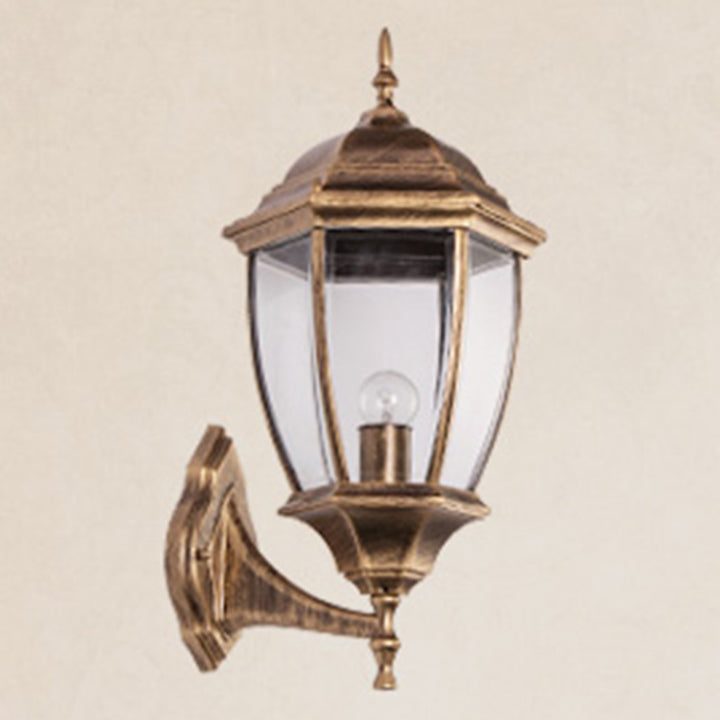 Applique murale 1-lumière en aluminium avec verre clair dépoli et cage hexagonale étanche rétro contemporaine pour patio extérieur 