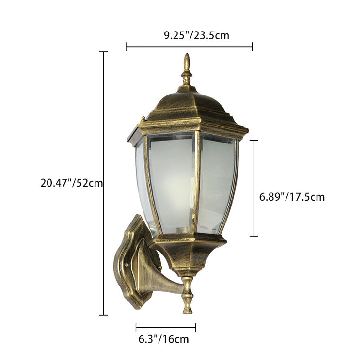 Applique murale 1-lumière en aluminium avec verre clair dépoli et cage hexagonale étanche rétro contemporaine pour patio extérieur 
