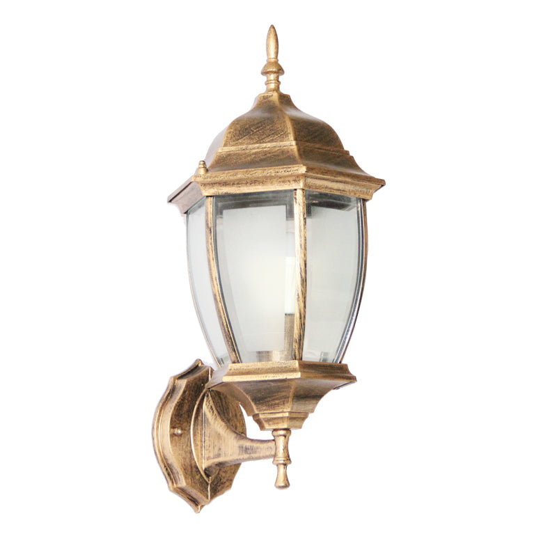 Applique murale 1-lumière en aluminium avec verre clair dépoli et cage hexagonale étanche rétro contemporaine pour patio extérieur 