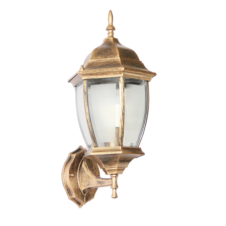 Applique murale 1-lumière en aluminium avec verre clair dépoli et cage hexagonale étanche rétro contemporaine pour patio extérieur 