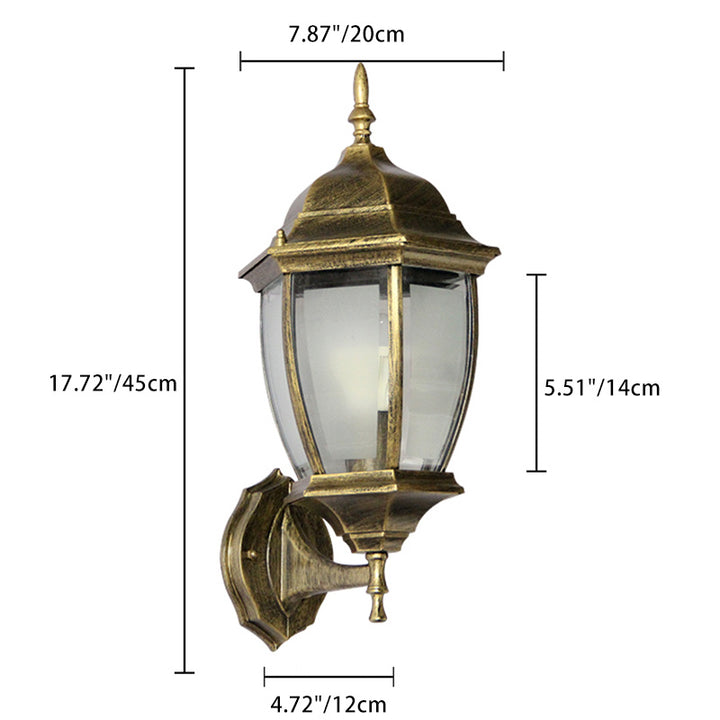 Applique murale 1-lumière en aluminium avec verre clair dépoli et cage hexagonale étanche rétro contemporaine pour patio extérieur 