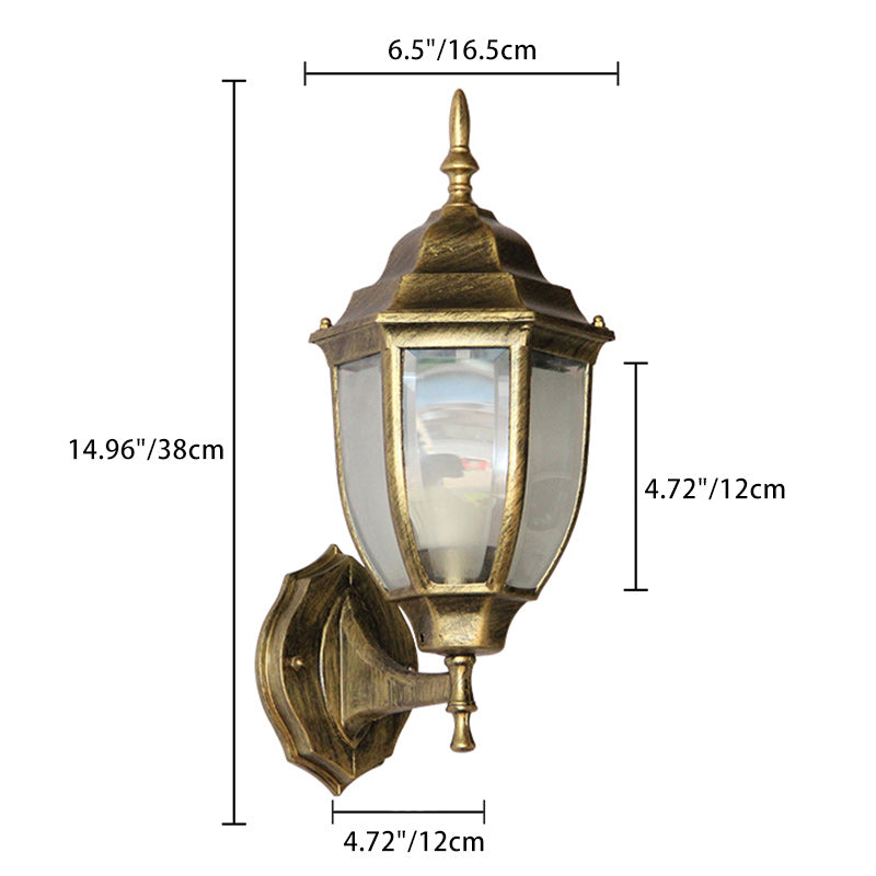 Applique murale 1-lumière en aluminium avec verre clair dépoli et cage hexagonale étanche rétro contemporaine pour patio extérieur 