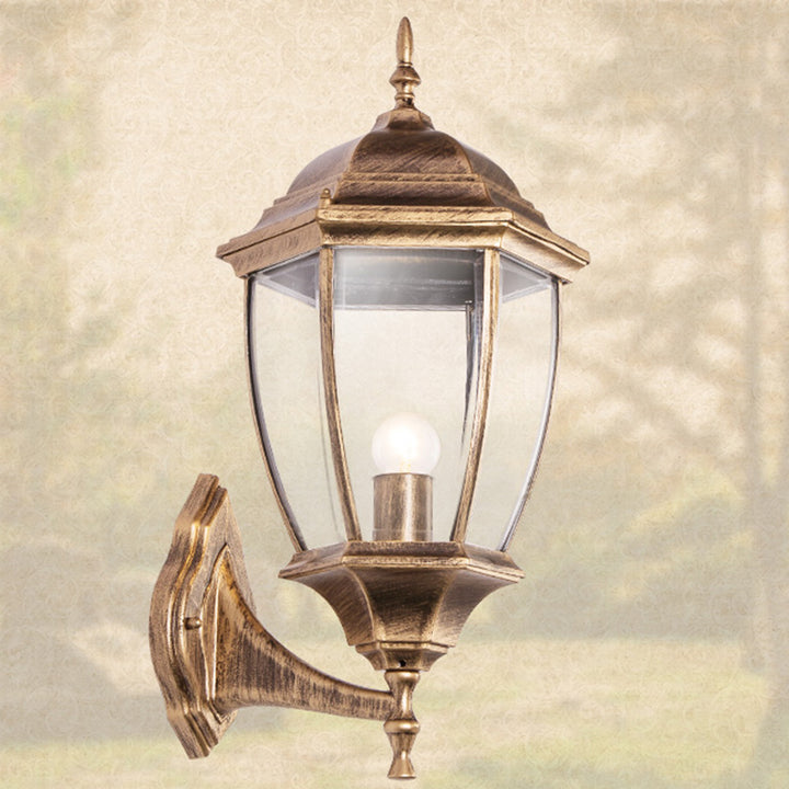 Applique murale 1-lumière en aluminium avec verre clair dépoli et cage hexagonale étanche rétro contemporaine pour patio extérieur 