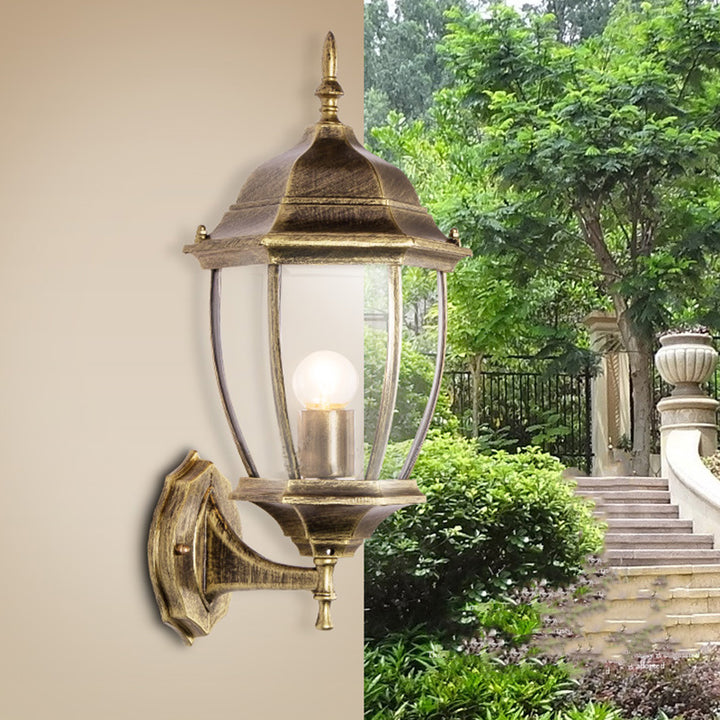 Applique murale 1-lumière en aluminium avec verre clair dépoli et cage hexagonale étanche rétro contemporaine pour patio extérieur 