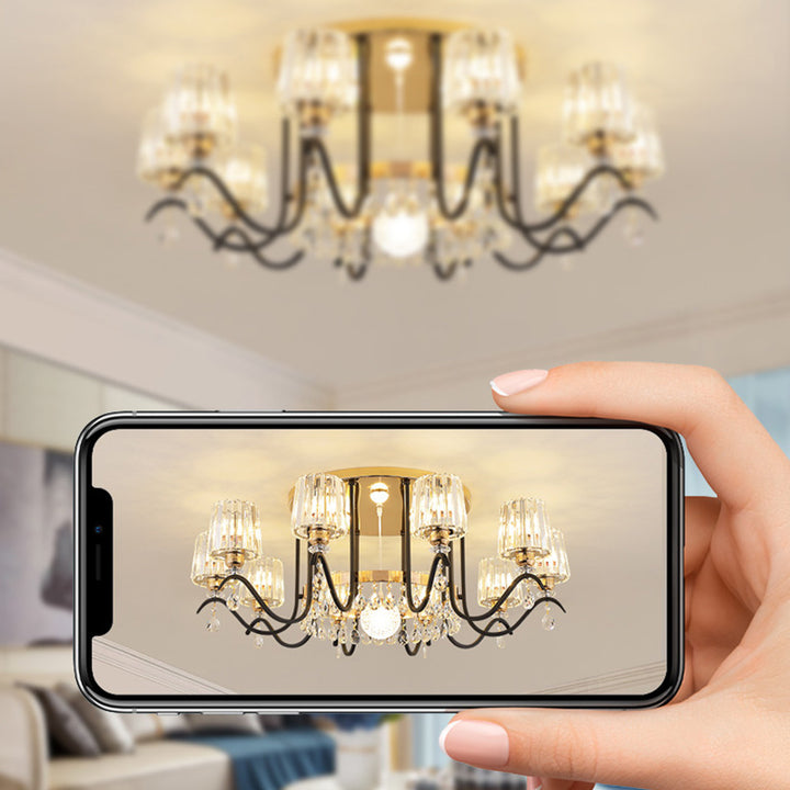 Modern Luxury Cylinder Branch Crystal Iron 6/8/10 Light Chandelier For Living Room