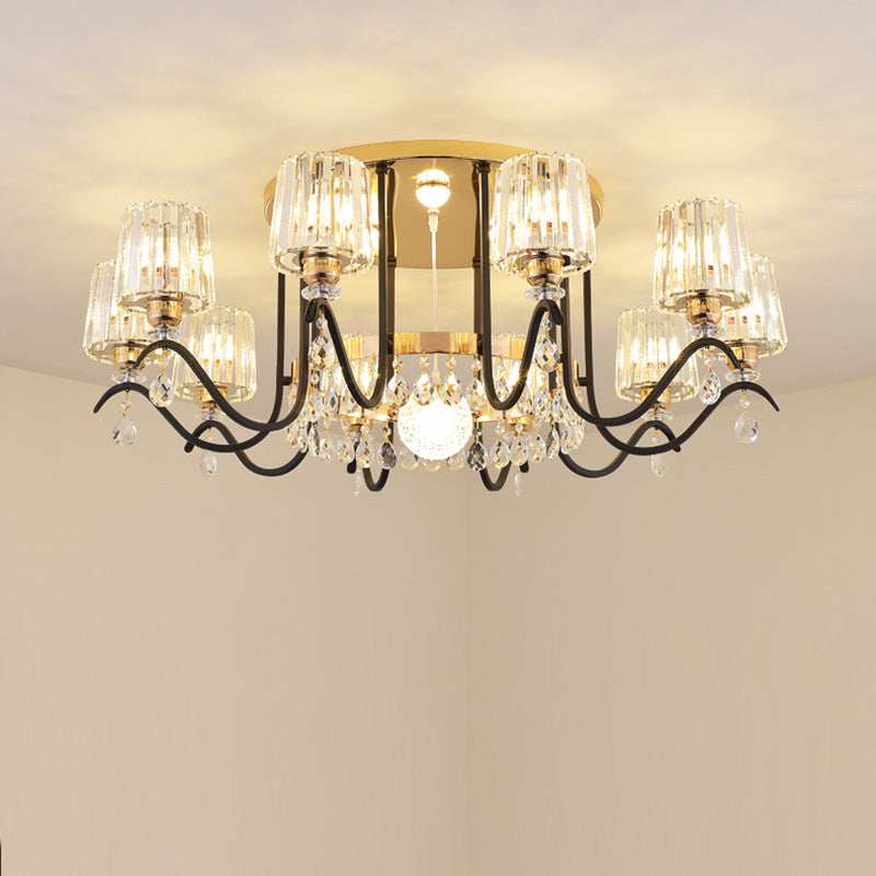 Modern Luxury Cylinder Branch Crystal Iron 6/8/10 Light Chandelier For Living Room
