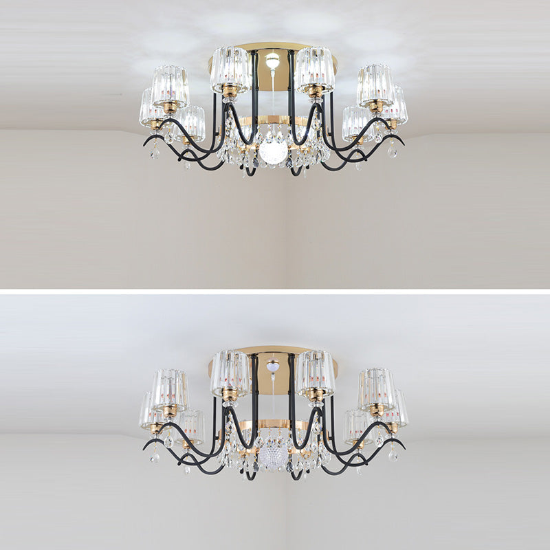 Modern Luxury Cylinder Branch Crystal Iron 6/8/10 Light Chandelier For Living Room