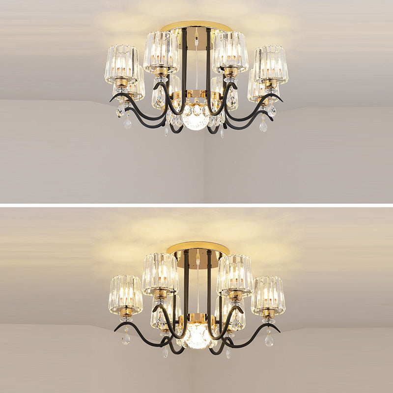 Modern Luxury Cylinder Branch Crystal Iron 6/8/10 Light Chandelier For Living Room