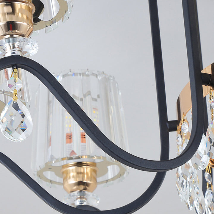 Modern Luxury Cylinder Branch Crystal Iron 6/8/10 Light Chandelier For Living Room
