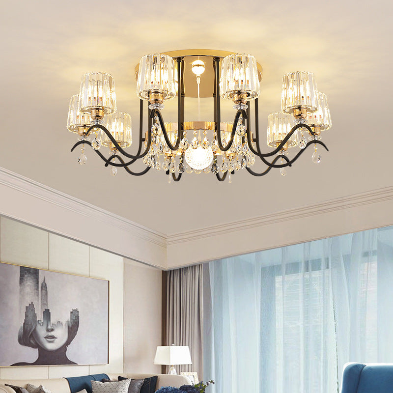 Modern Luxury Cylinder Branch Crystal Iron 6/8/10 Light Chandelier For Living Room