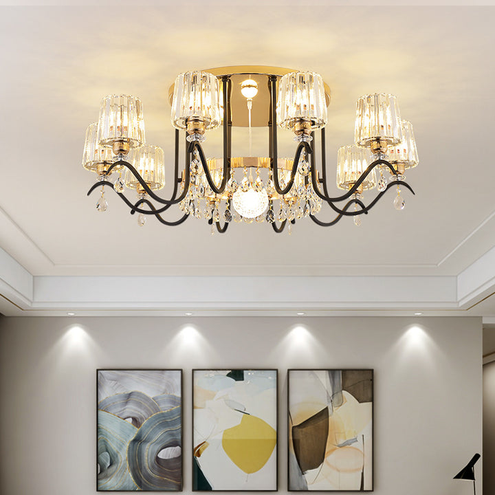 Modern Luxury Cylinder Branch Crystal Iron 6/8/10 Light Chandelier For Living Room