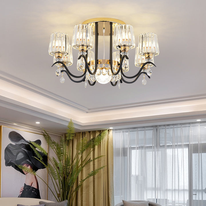 Modern Luxury Cylinder Branch Crystal Iron 6/8/10 Light Chandelier For Living Room