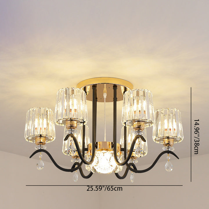 Modern Luxury Cylinder Branch Crystal Iron 6/8/10 Light Chandelier For Living Room