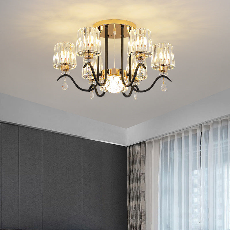 Modern Luxury Cylinder Branch Crystal Iron 6/8/10 Light Chandelier For Living Room