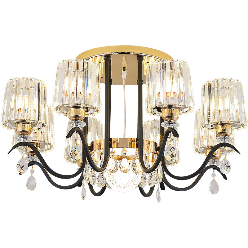 Modern Luxury Cylinder Branch Crystal Iron 6/8/10 Light Chandelier For Living Room