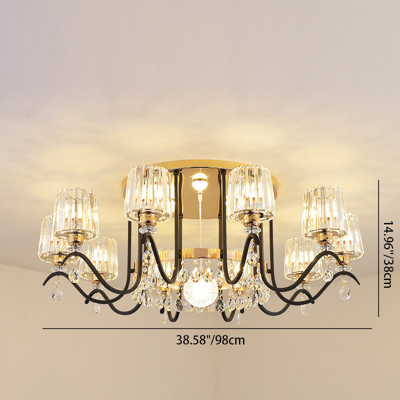 Modern Luxury Cylinder Branch Crystal Iron 6/8/10 Light Chandelier For Living Room