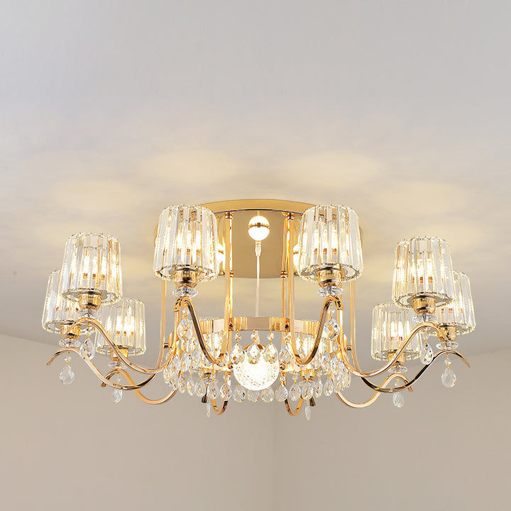 Modern Luxury Cylinder Branch Crystal Iron 6/8/10 Light Chandelier For Living Room
