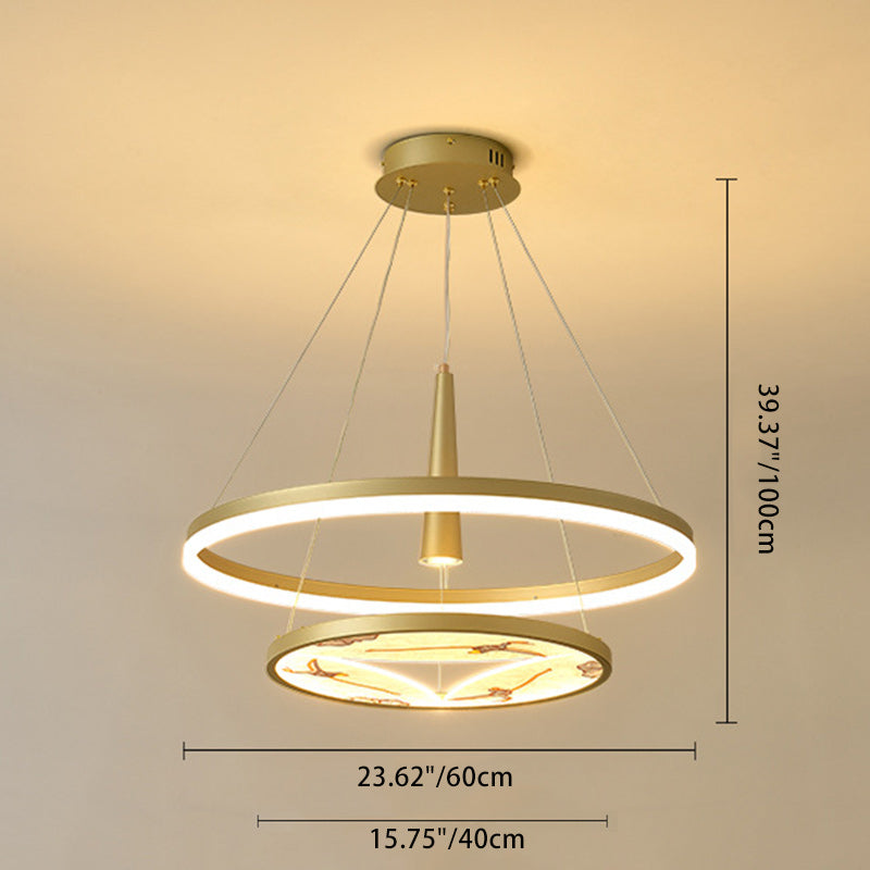 Lustres LED en acrylique fer émaillé de couleur ronde à deux couches traditionnels chinois pour salon 