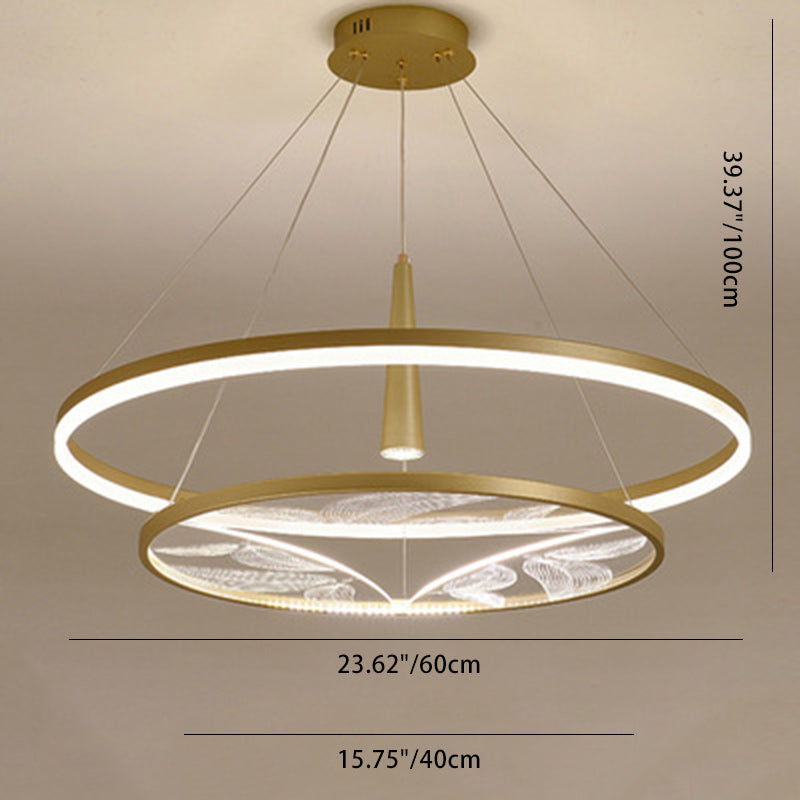 Lustres LED en acrylique fer émaillé de couleur ronde à deux couches traditionnels chinois pour salon 