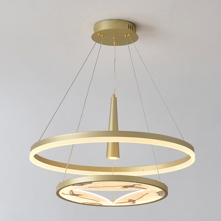 Lustres LED en acrylique fer émaillé de couleur ronde à deux couches traditionnels chinois pour salon 
