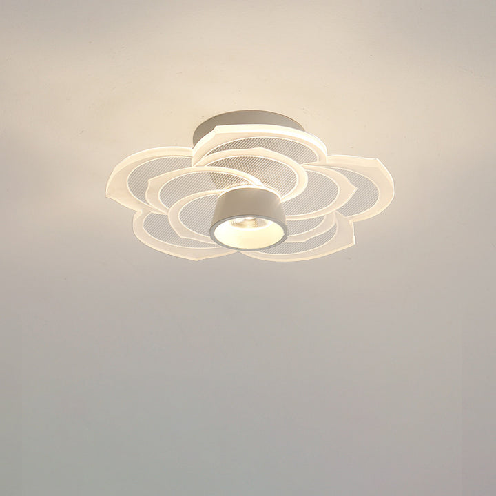 Contemporary Nordic Lotus Rose Plum Blossom Iron Acrylic LED Semi-Flush Mount Ceiling Light For Hallway