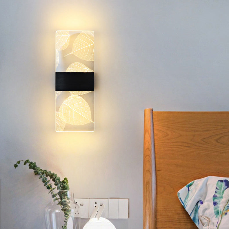 Applique murale LED en acrylique et aluminium avec rectangle minimaliste moderne et plumes ciel pour le salon 