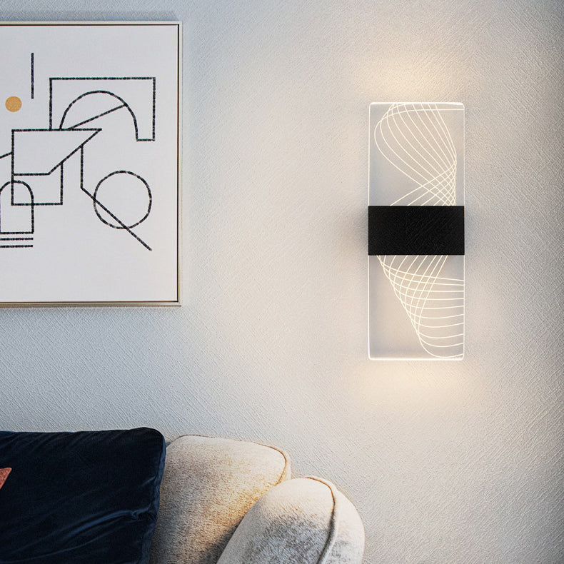 Applique murale LED en acrylique et aluminium avec rectangle minimaliste moderne et plumes ciel pour le salon 