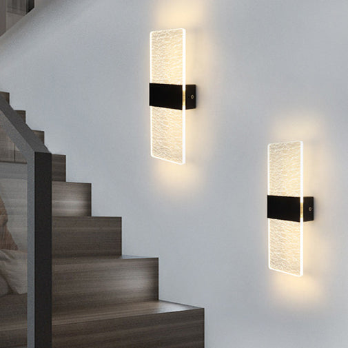 Applique murale LED en acrylique et aluminium avec rectangle minimaliste moderne et plumes ciel pour le salon 