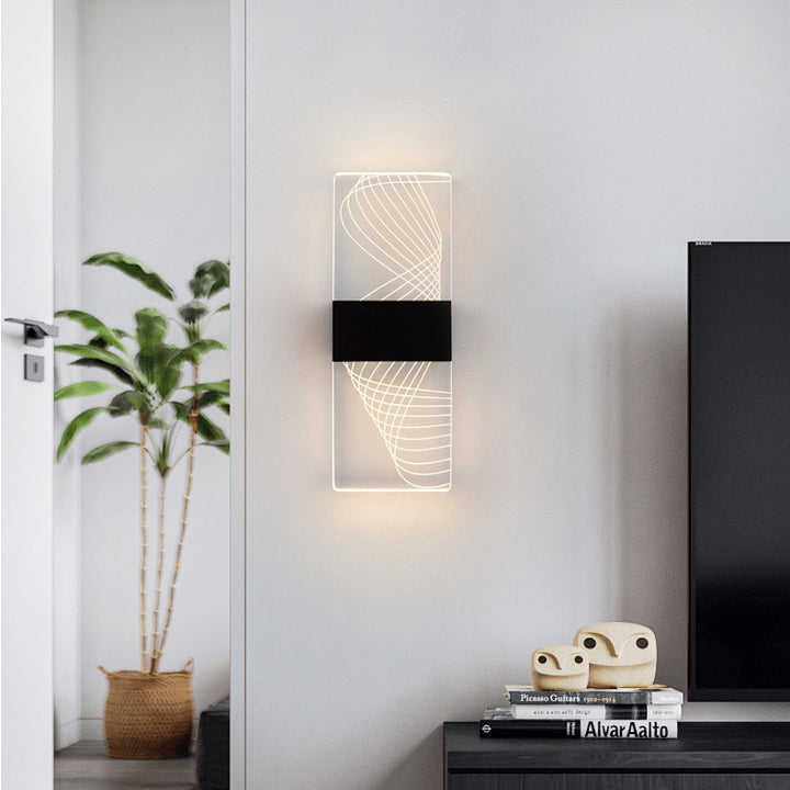 Applique murale LED en acrylique et aluminium avec rectangle minimaliste moderne et plumes ciel pour le salon 
