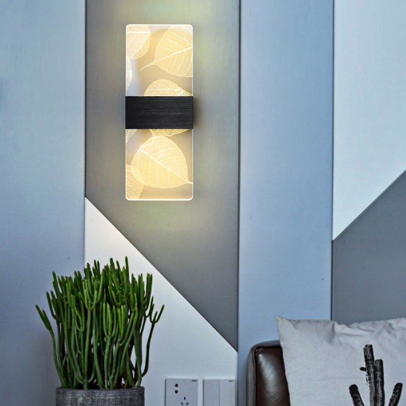 Applique murale LED en acrylique et aluminium avec rectangle minimaliste moderne et plumes ciel pour le salon 