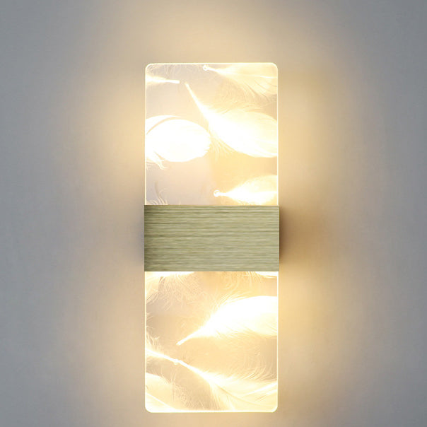 Applique murale LED en acrylique et aluminium avec rectangle minimaliste moderne et plumes ciel pour le salon 