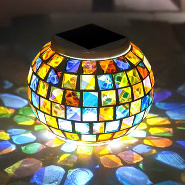 Moderne minimalistische Solar wasserdicht ABS bunte Glas Mosaik Ball LED Landschaft Beleuchtung Außenleuchte für den Außenbereich 