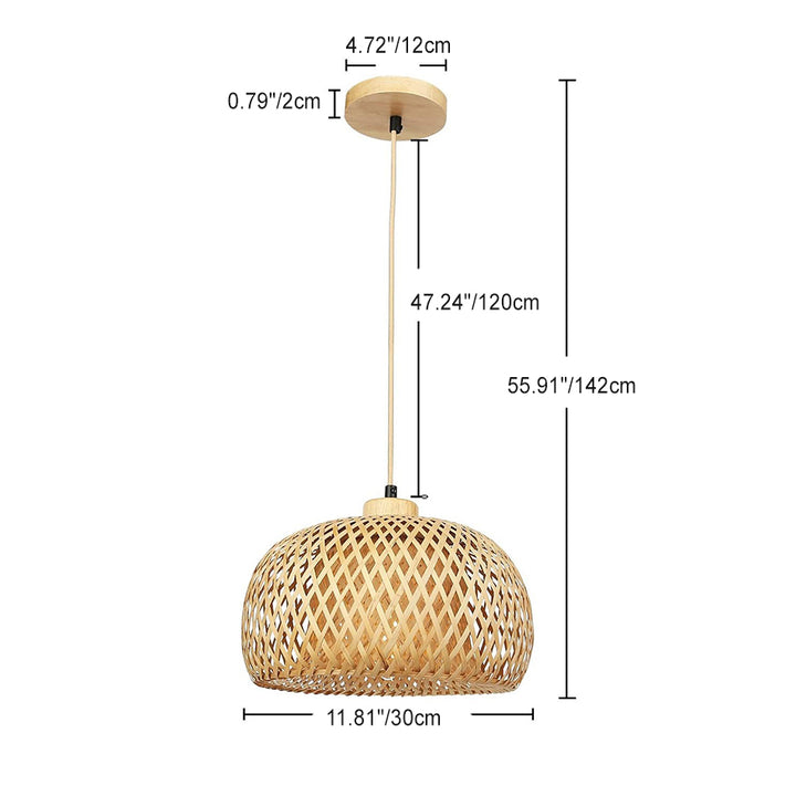 Suspension lumineuse 1 lumière en bambou tissé à la main semi-circulaire de style ferme traditionnelle pour salon 